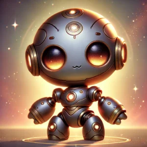 DALL·E 2024-09-06 09.02.37 - A robot-like, irresistibly cute alien in a fantasy creature style. The alien has a small, rounded body with a metallic sheen, featuring soft, glowing