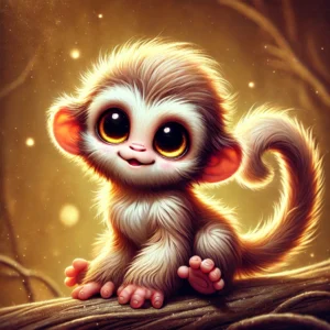 DALL·E 2024-09-06 09.26.03 - An irresistibly cute monkey in a fantasy creature style, with a small, playful body covered in soft, fluffy fur. The monkey has large, expressive eyes